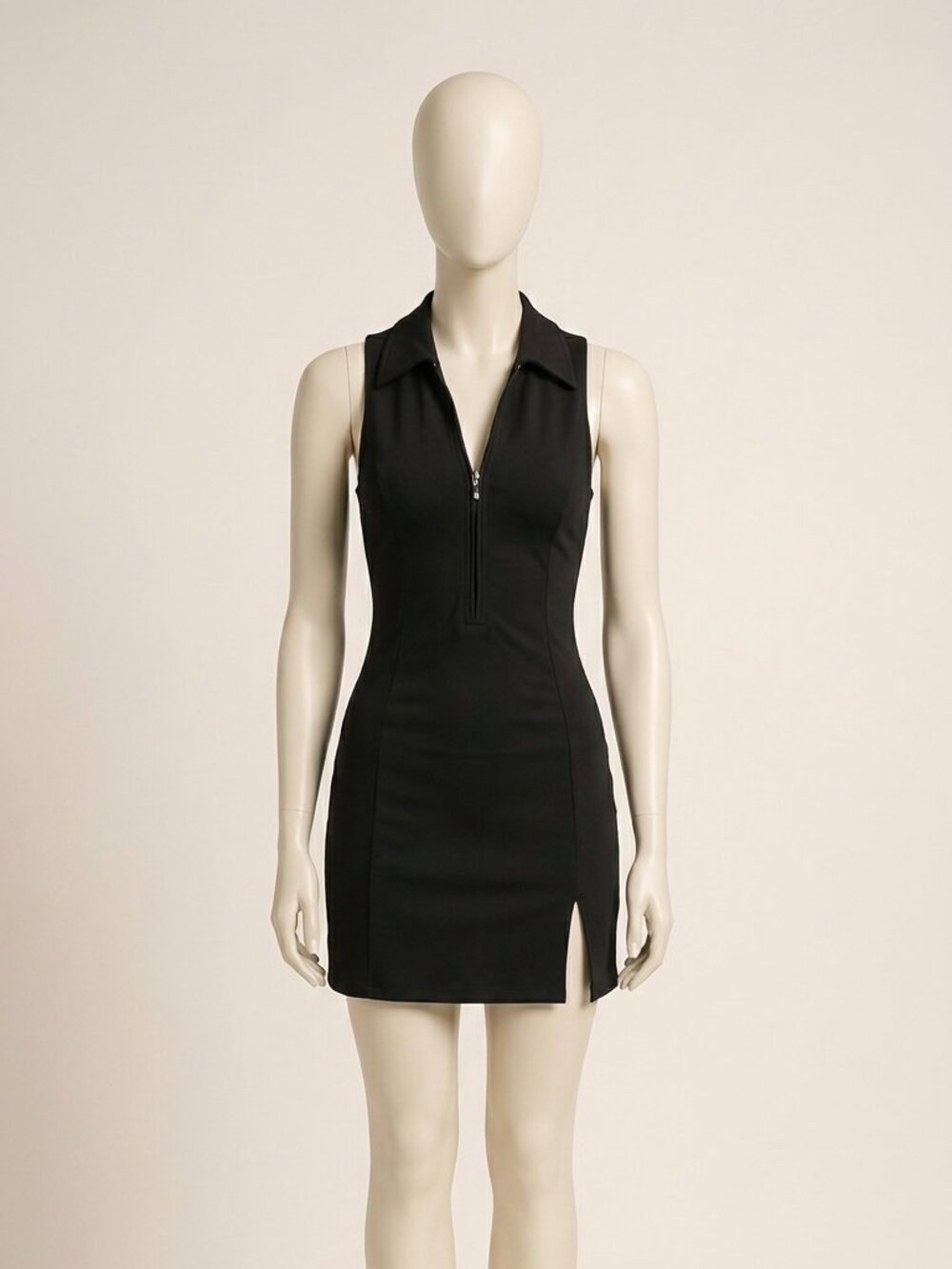 QINSEN Women's Tennis Golf Dress Black S Zip Front Built In Shorts Pockets